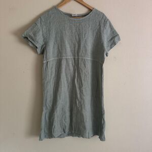 Marc + Ware Linen Dress M Sage Light Blue Floral Embroidered Lagenlook Cottageco